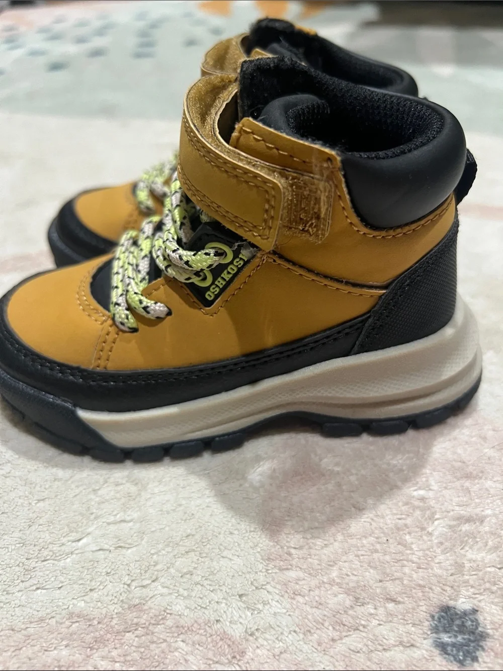 WORN ONCE Toddler Boots (6M) Yellow and Black High-Top with Hook-and-Loop Strap